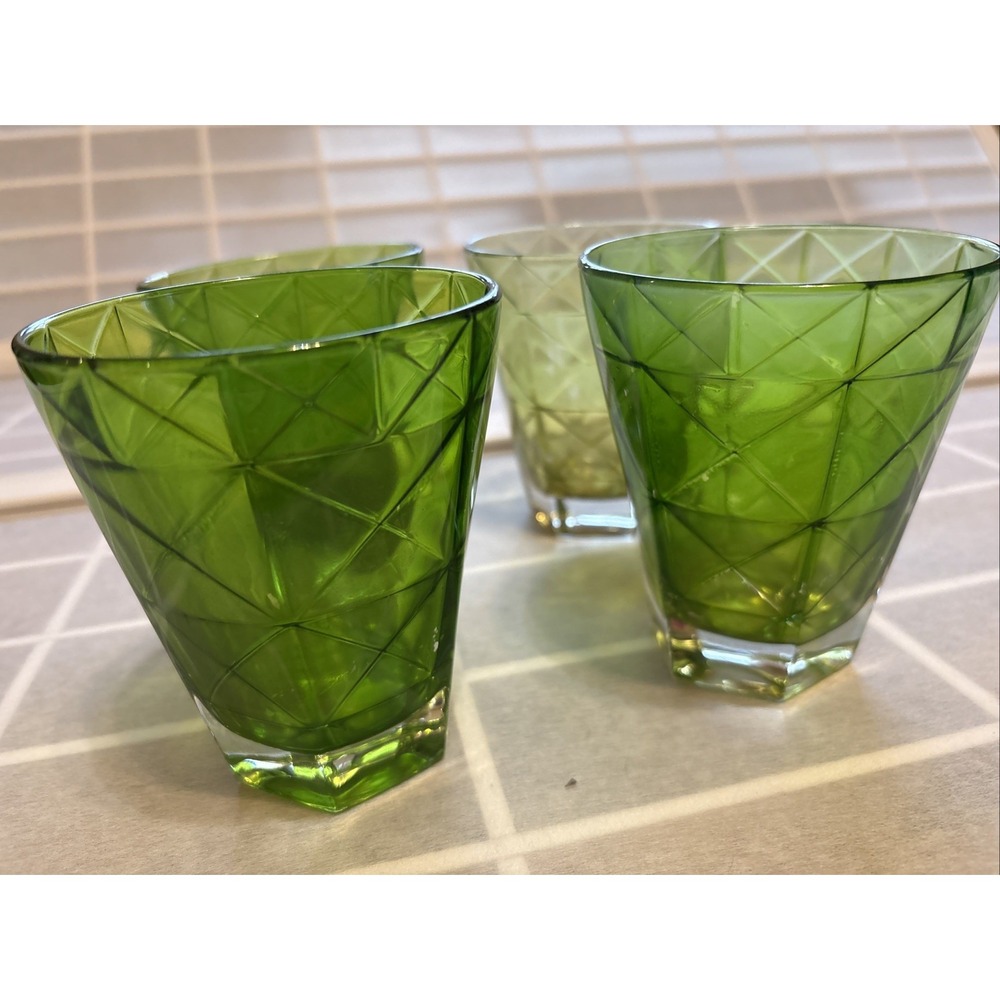 Vietri‎ Prism Short Tumbler Low ball Glasses Dark Green Set of 4 Garden Fairy